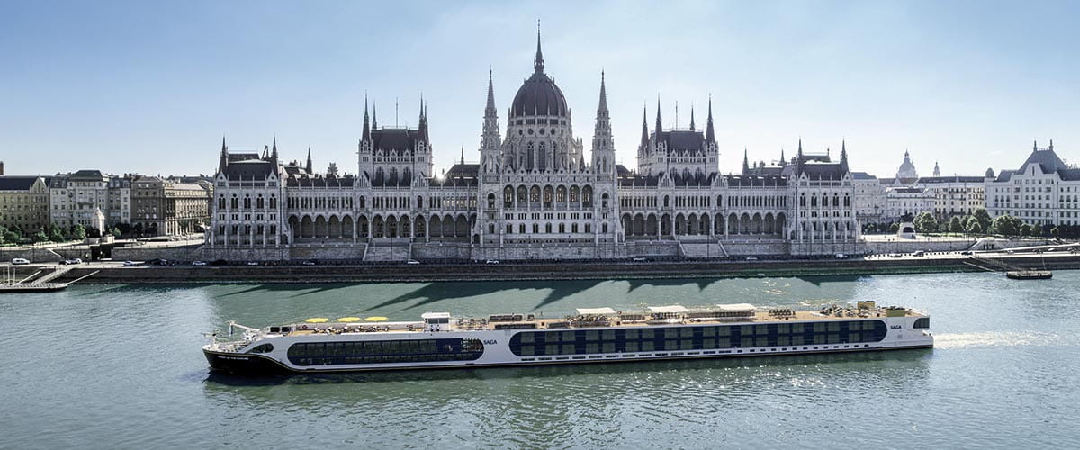 Spirit of the Danube sailing past the Hungarian Parliament Building in Budapest